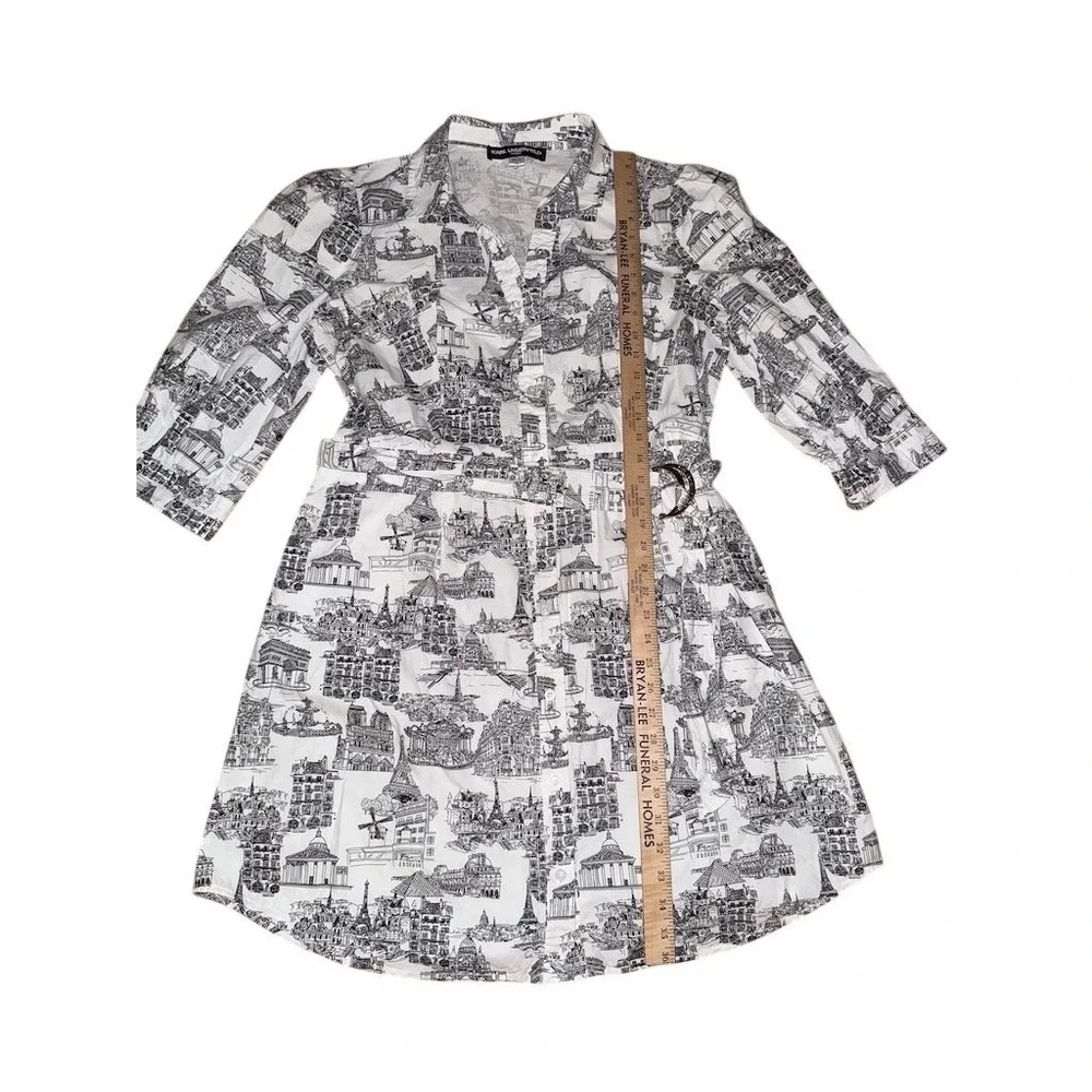 Karl Lagerfeld Paris Shirt Dress Womens M Landmark Toile Print Belted pop art - Picture 5 of 12